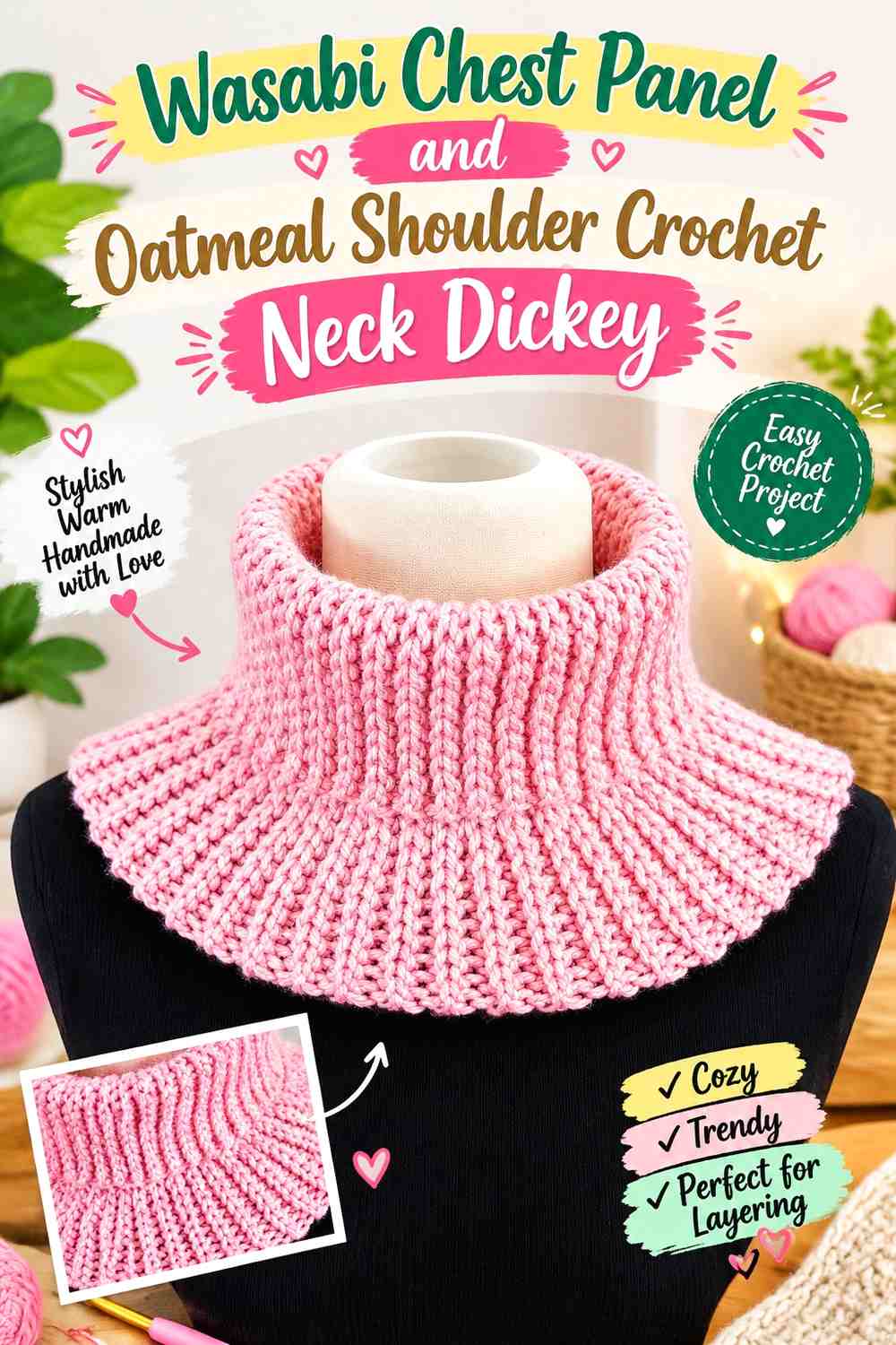 Wasabi Chest Panel and Oatmeal Shoulder Crochet Neck Dickey