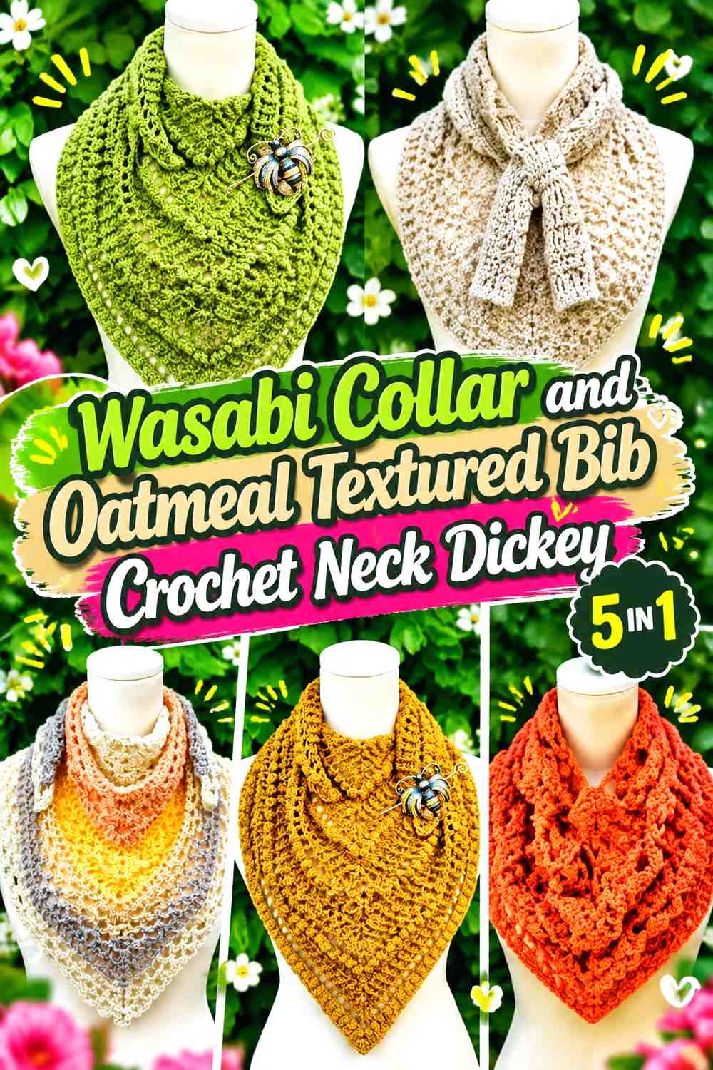 Wasabi Collar and Oatmeal Textured Bib Crochet Neck Dickey