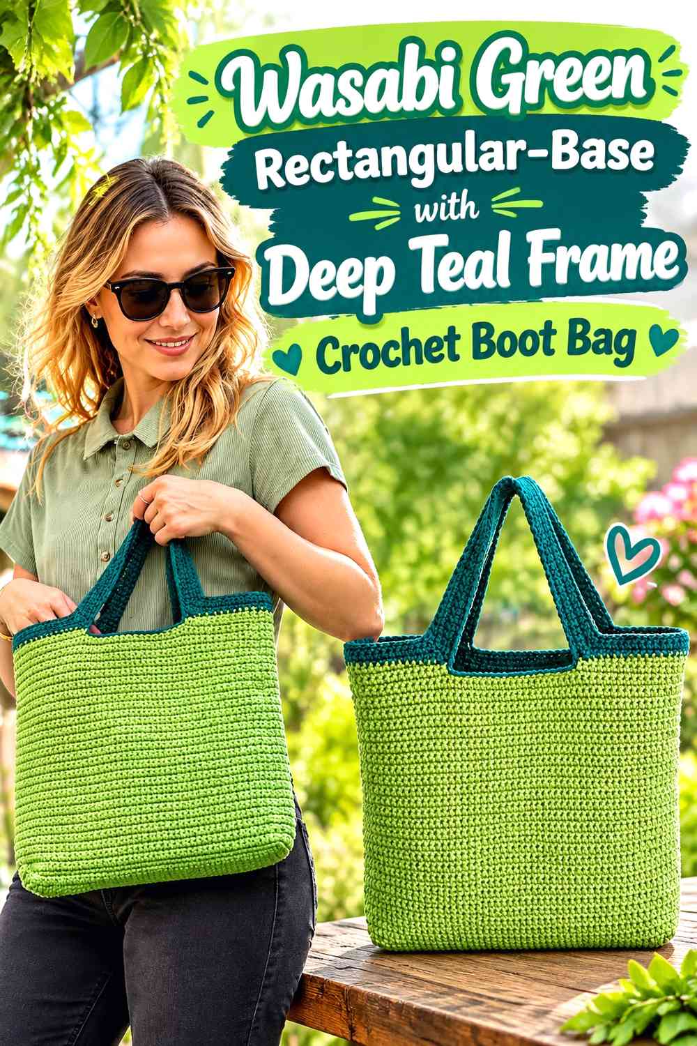 Wasabi Green Rectangular-Base with Deep Teal Frame Crochet Boot Bag