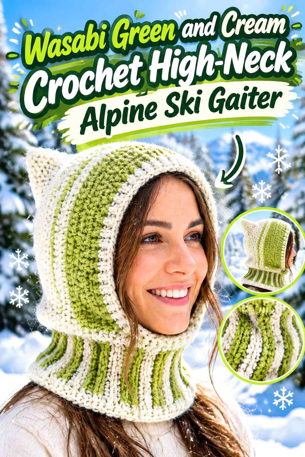 Wasabi Green and Cream Crochet High-Neck Alpine Ski Gaiter