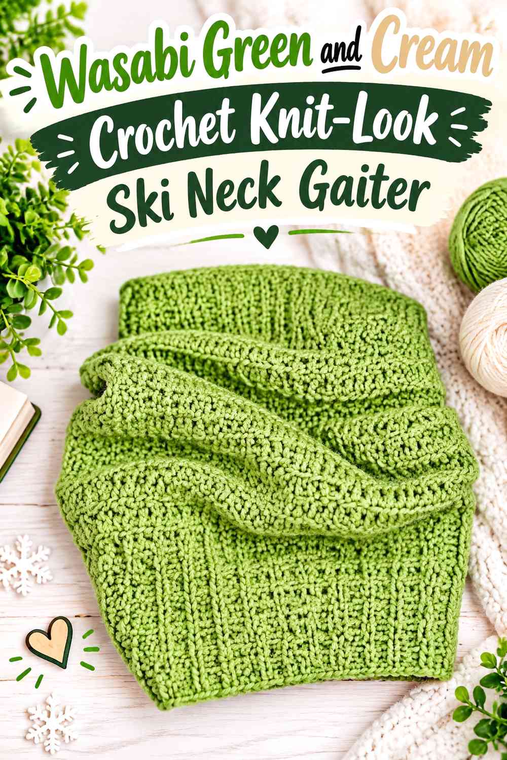 Wasabi Green and Cream Crochet Knit-Look Ski Neck Gaiter
