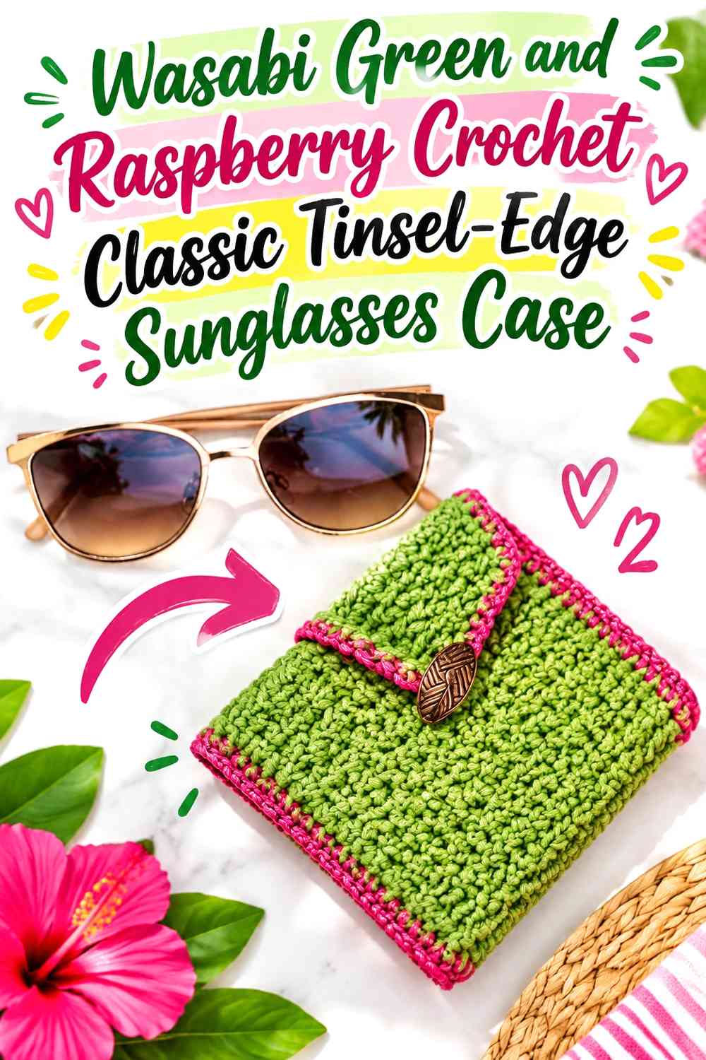 Wasabi Green and Raspberry Crochet Classic Tinsel-Edge Sunglasses Case