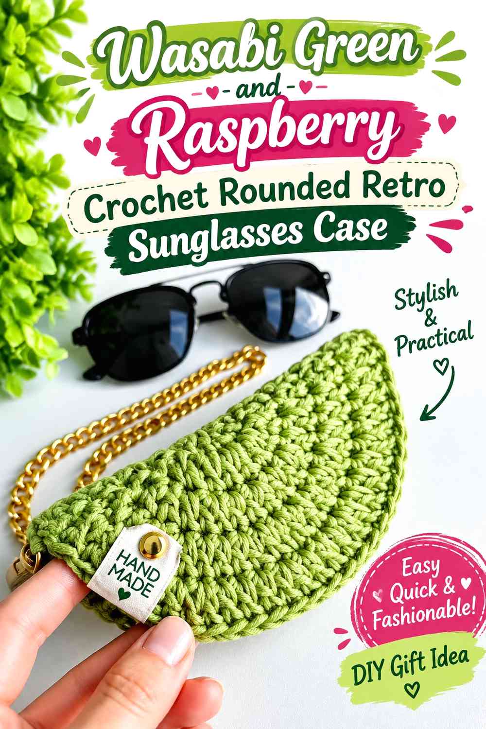 Wasabi Green and Raspberry Crochet Rounded Retro Sunglasses Case