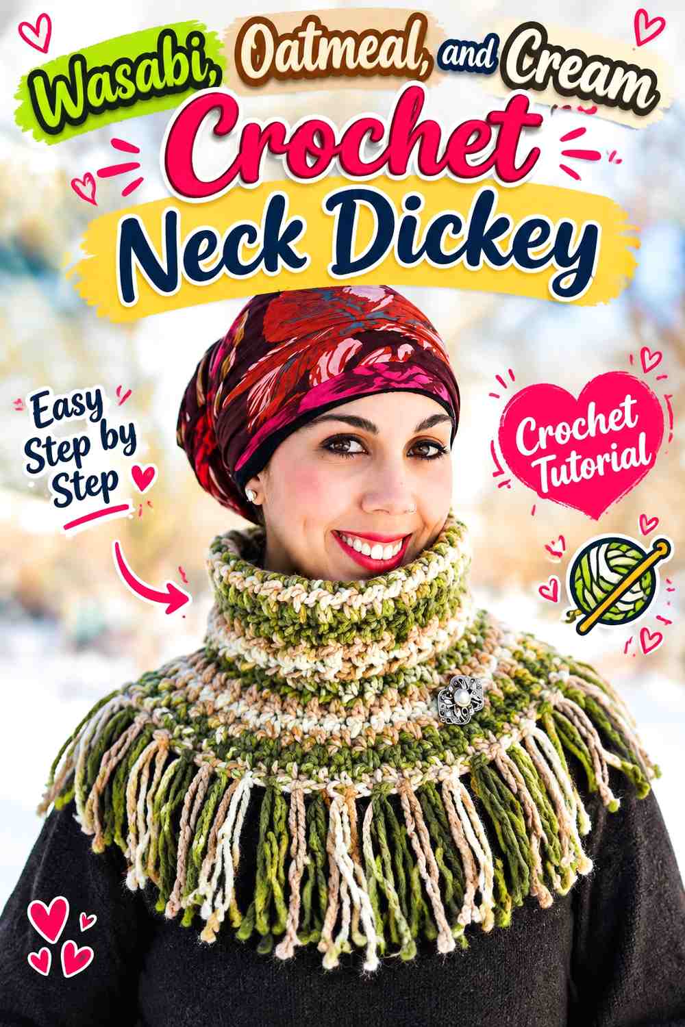 Wasabi, Oatmeal, and Cream Crochet Neck Dickey