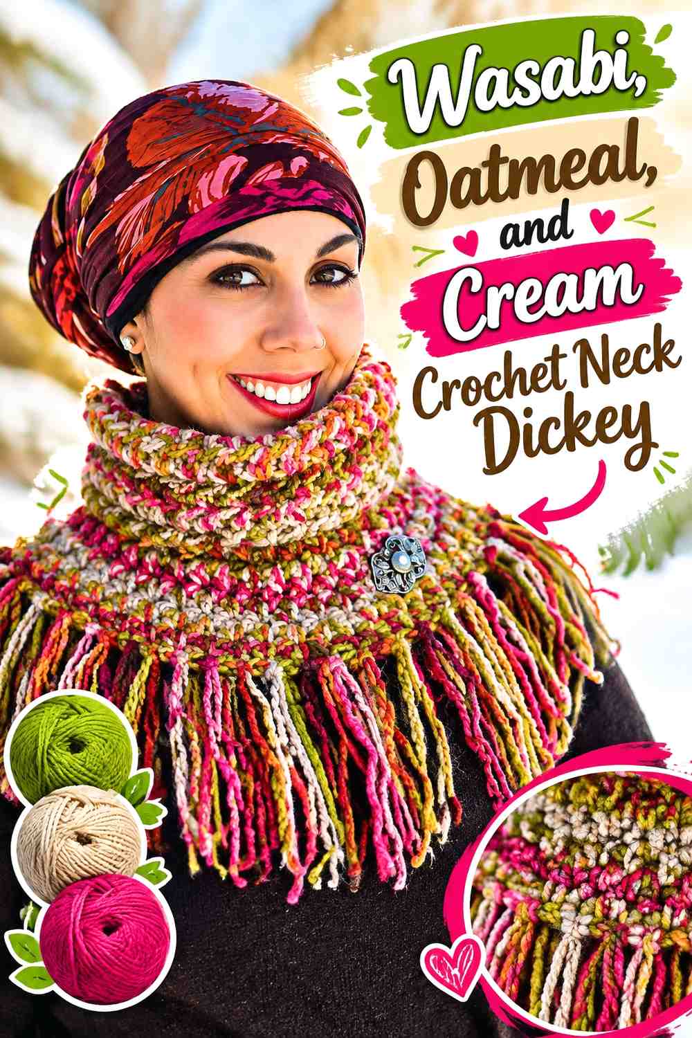 Wasabi, Oatmeal, and Cream Crochet Neck Dickey