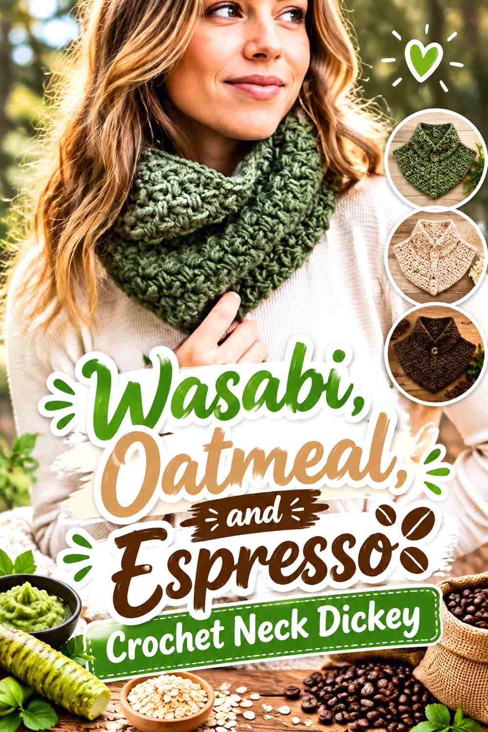 Wasabi, Oatmeal, and Espresso Crochet Neck Dickey