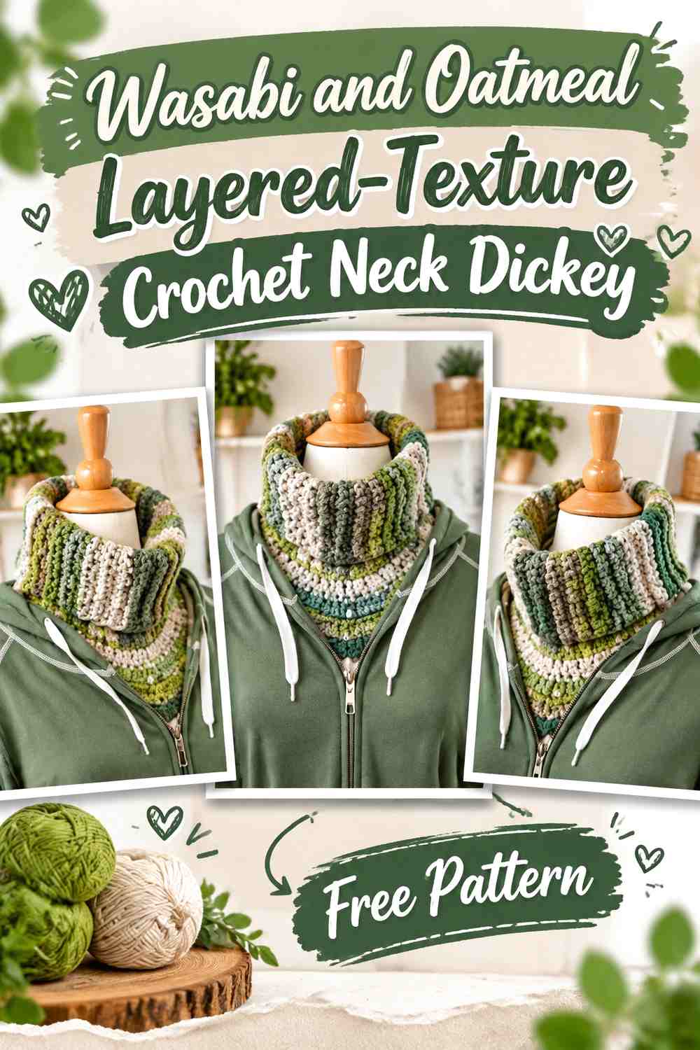 Wasabi and Oatmeal Layered-Texture Crochet Neck Dickey