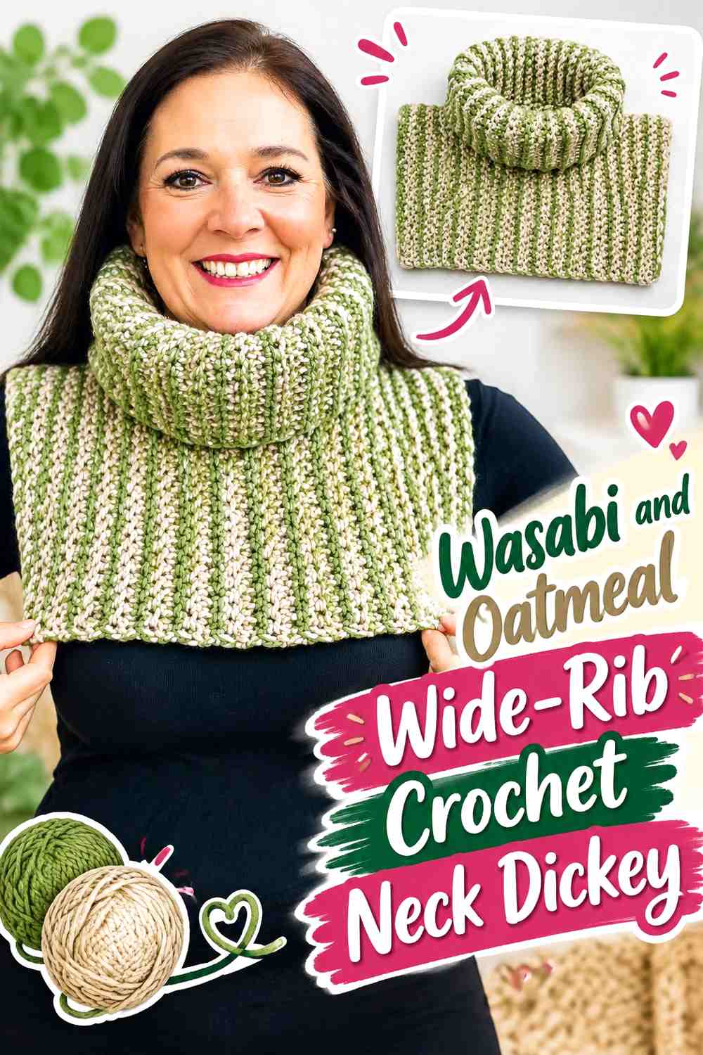 Wasabi and Oatmeal Wide-Rib Crochet Neck Dickey