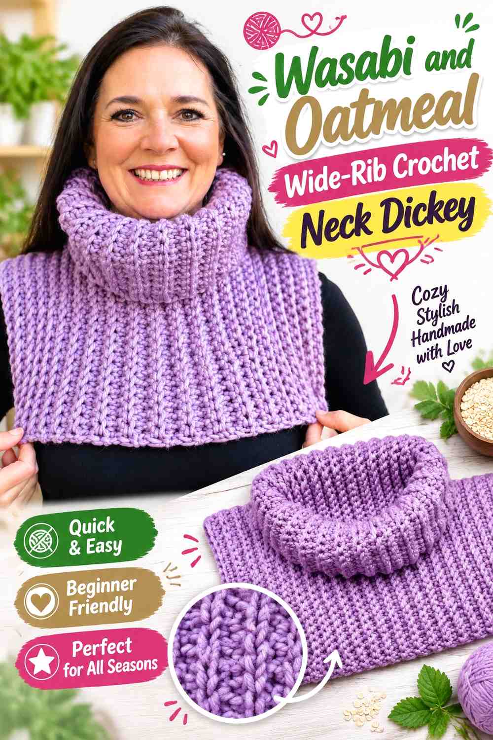 Wasabi and Oatmeal Wide-Rib Crochet Neck Dickey